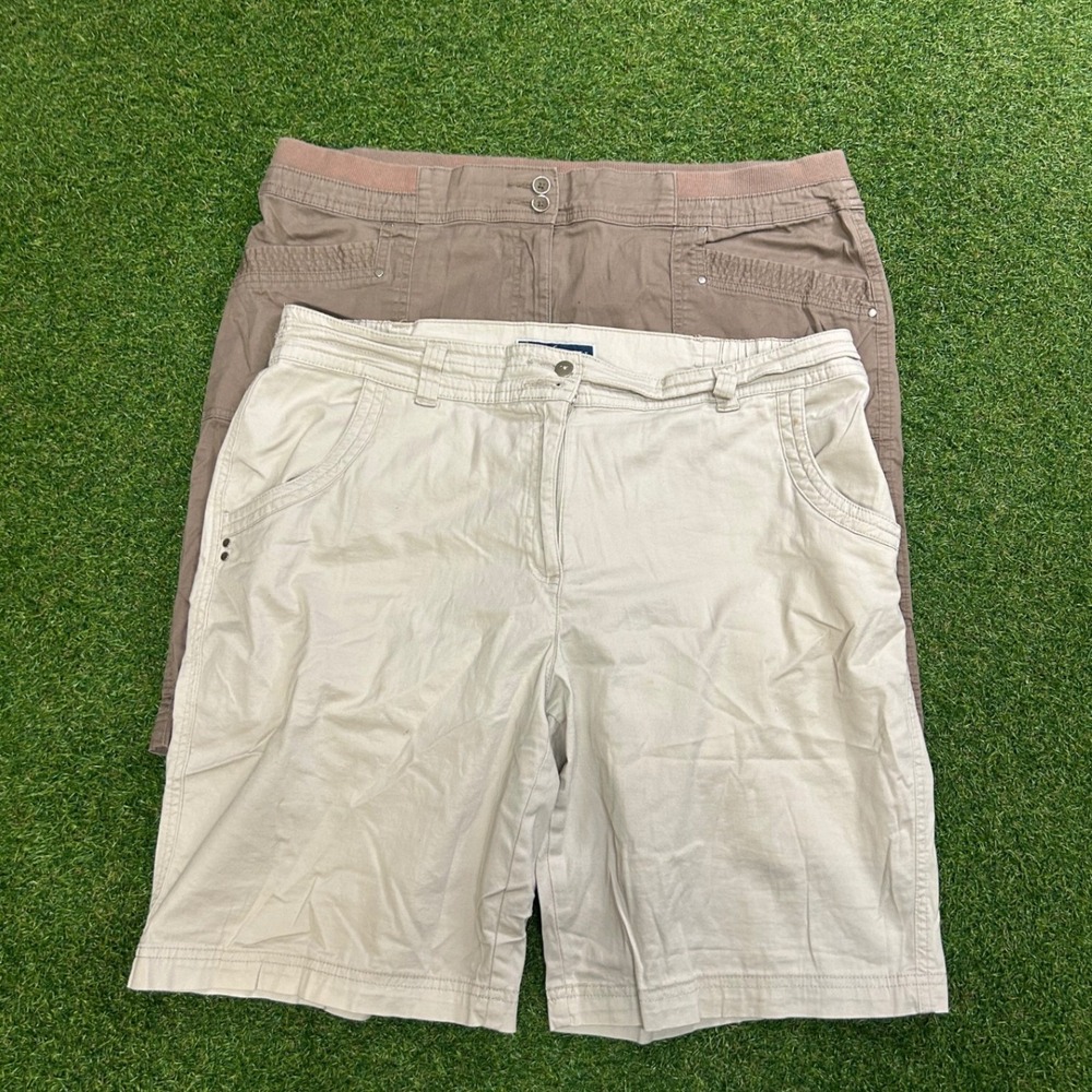 Karen Scott Womens Size 16 Shorts Bundle Tan Khaki Elastic Waist Cotton Blend